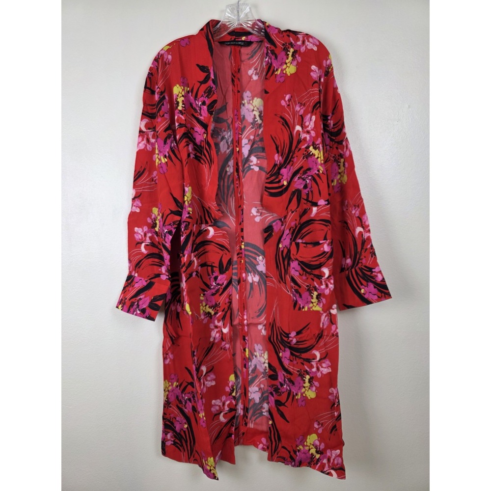 Colleen Lopez Kimono Womens Medium Sheer Floral Lightweight Duster Jacket Rayon